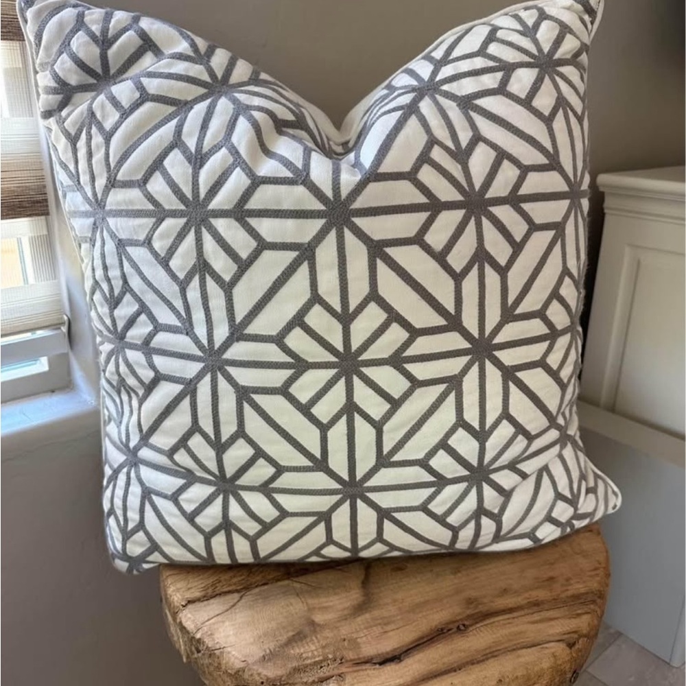Decorative 26” x 26” Geometric Gray and White Throw Pillow with Duck insert